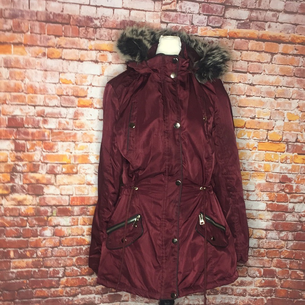 YMI Wine Red Anorak with Faux Fur Hood